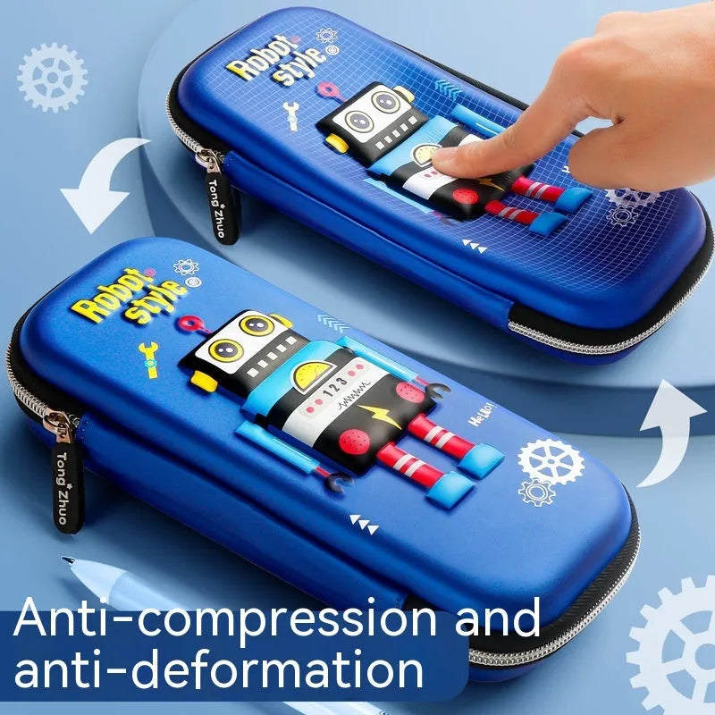 Three-dimensional cartoon pencil case in blue EVA with large capacity for primary school stationery