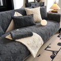 Thickened fleece non-slip sofa cushion in plush solid colour, available in beige, grey, khaki, and pink