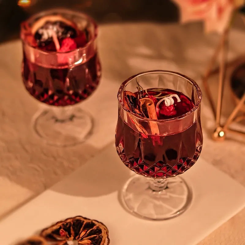 Glass wine goblet scented candle with French mulled wine fragrance jelly crystal wax