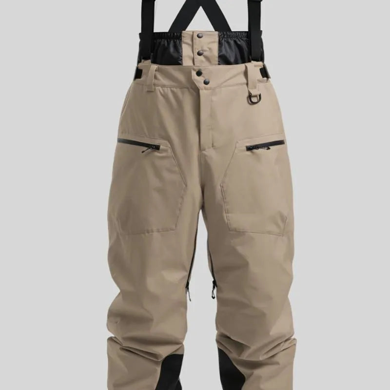 Men's waterproof ski trousers with reinforced straps in flame-retardant linen fabric