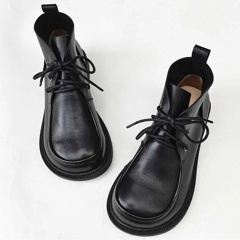 Women's big toe ankle boots in first layer cowhide leather, low tube high-top, brown or black, sizes 35-41