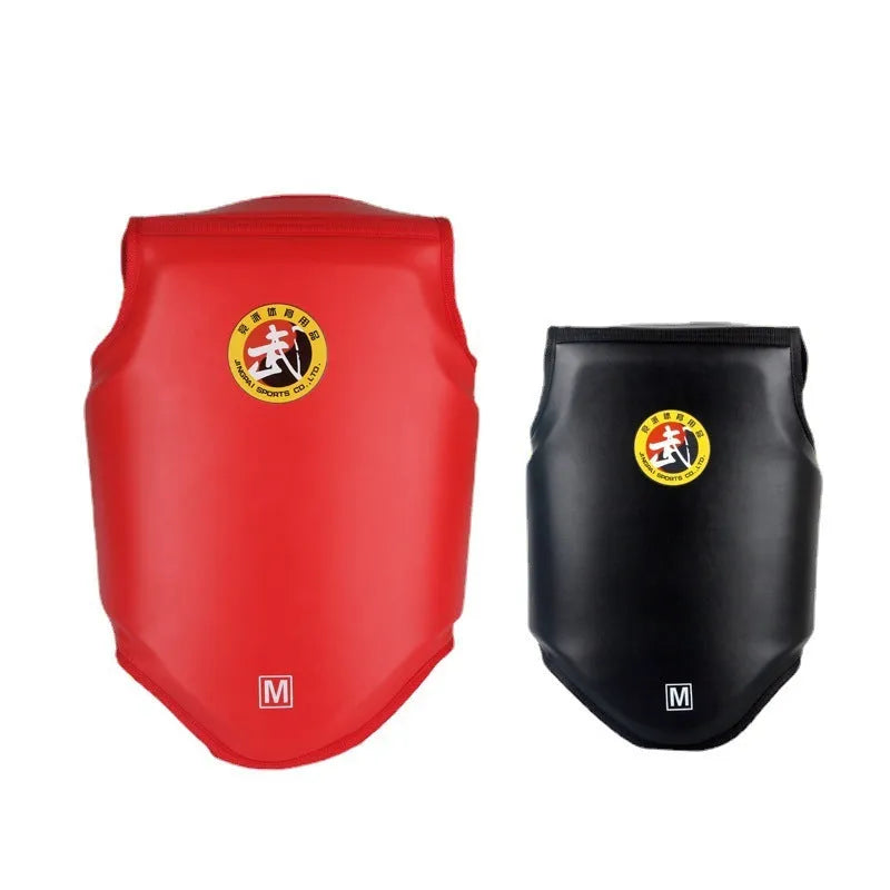 Red boxing helmet and one-piece chest protector set for training and competition