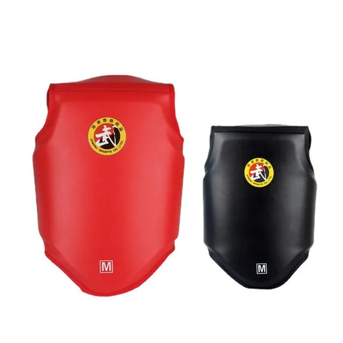 Red boxing helmet and chest protector set for training and competition