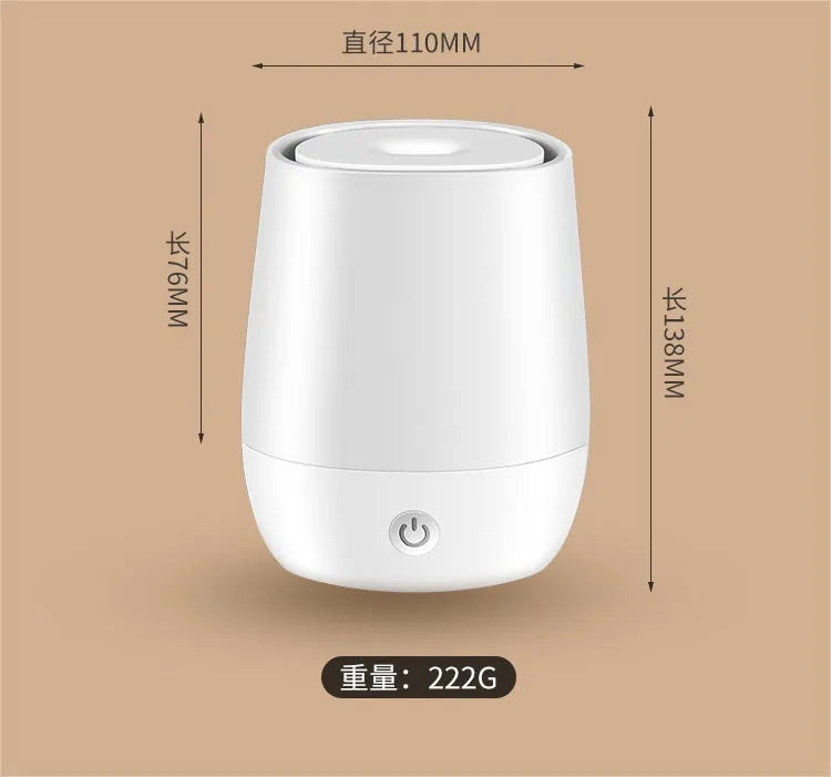 White USB aromatherapy diffuser with simulation flame effect showing water tank and Type-C port