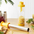 Yellow cylindrical corn stripper kitchen tool made from ABS plastic and stainless steel
