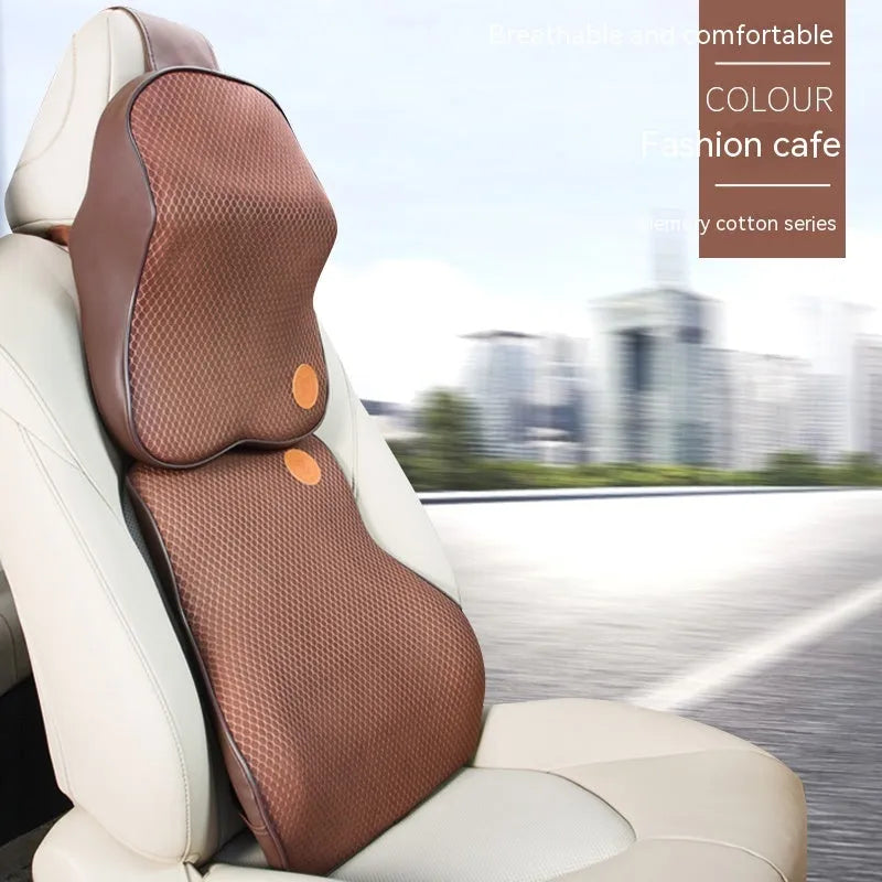Memory foam automotive headrest and lumbar support pillow set in multiple colour options