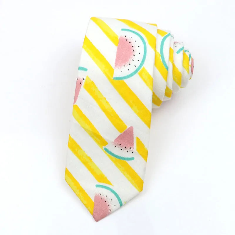 Narrow cotton bow tie with Korean-style cartoon patterns in multiple colour options