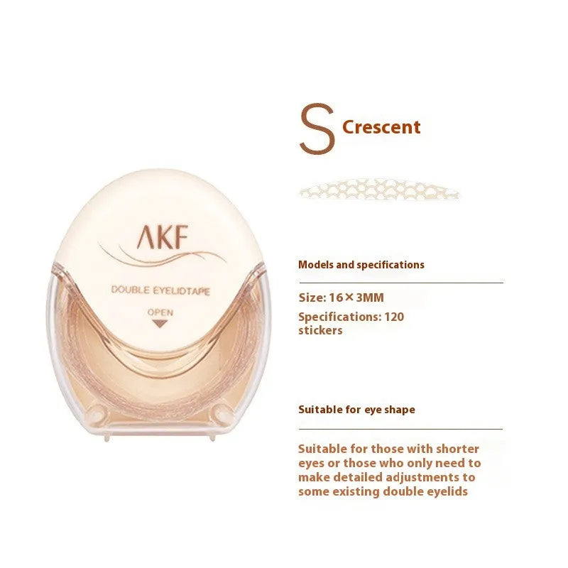 Roll of invisible lace double eyelid stickers in Crescent and Olive shapes, 120 count.