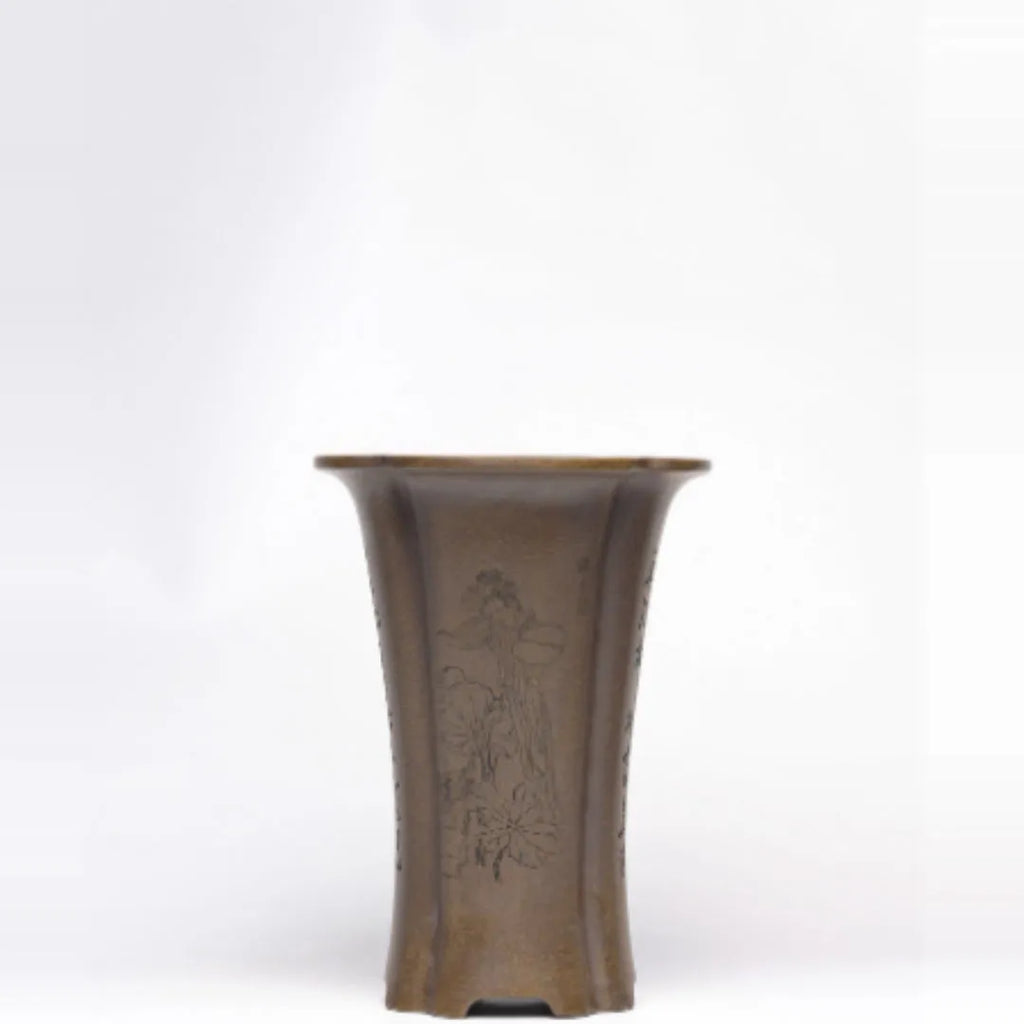 Zisha purple clay flowerpot with sharkskin texture and blue veins by Kuai Duohui, Chinese-style planter for flowers
