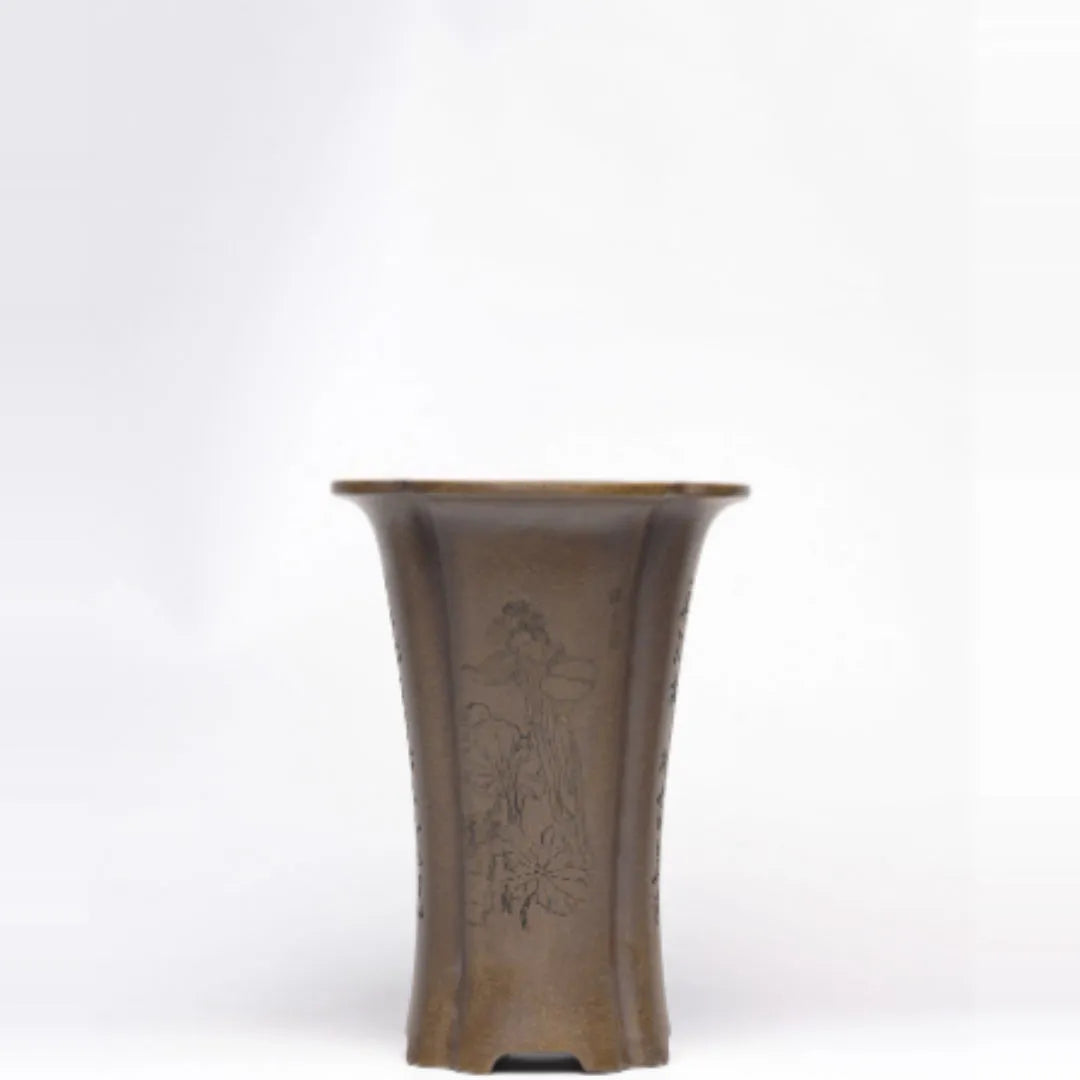 Zisha purple clay flowerpot with sharkskin texture and blue veins by Kuai Duohui, Chinese-style planter for flowers