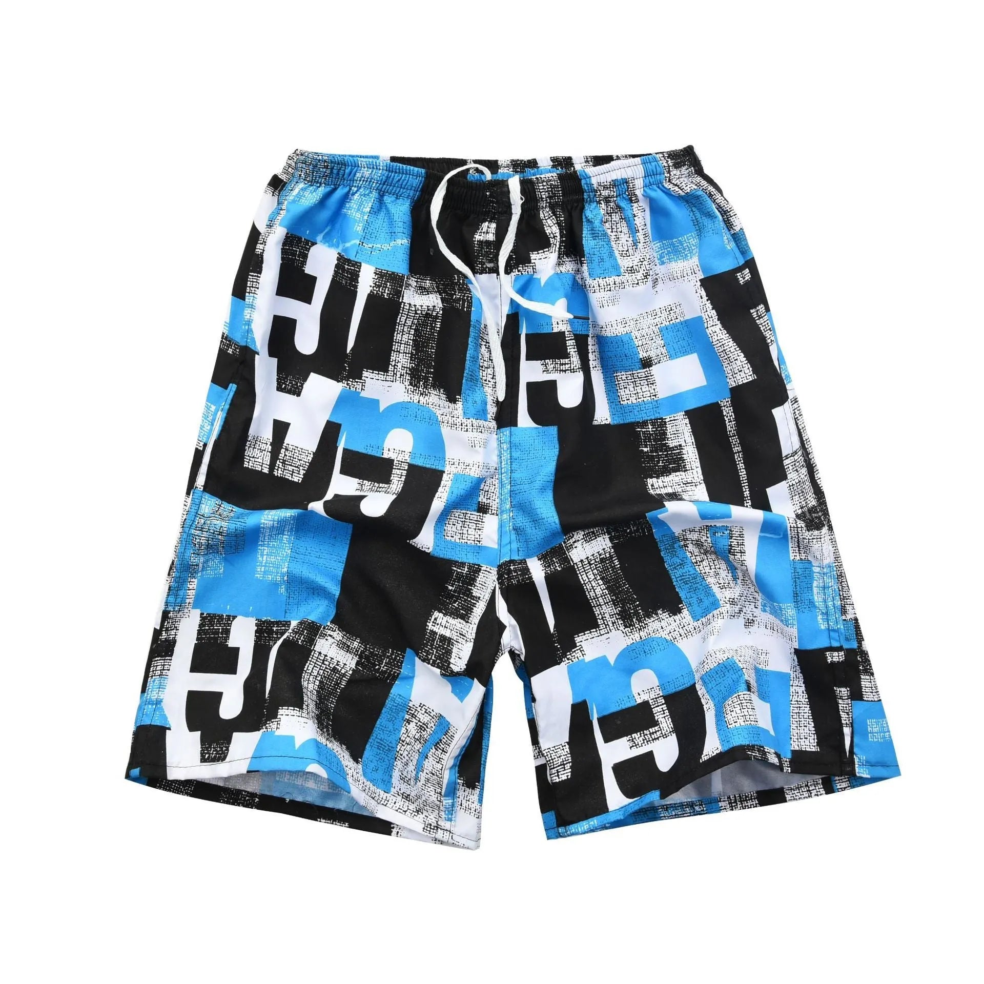 Men's floral printed swimming trunks in polyester with five-point design for beach and pool use