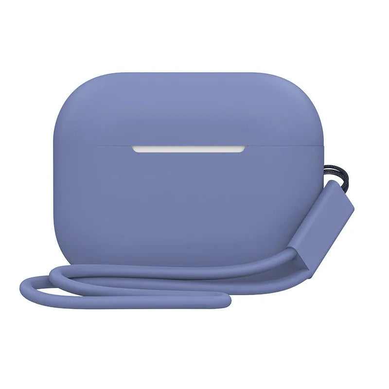 Silicone protective case cover for AirPods Pro 2 with attached lanyard, solid colour finish, 65x52x26mm