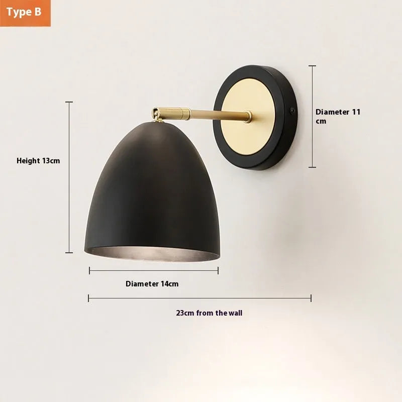 Nordic style iron wall lamp mounted on a wall beside a bed