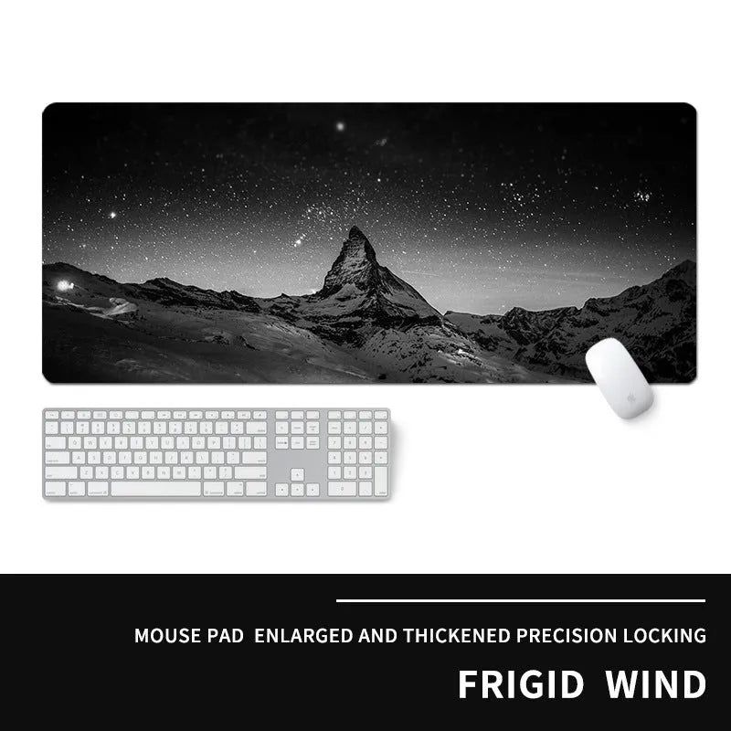 Oversized natural rubber mouse pad with thermal transfer printed cold-themed design for computer gaming desk