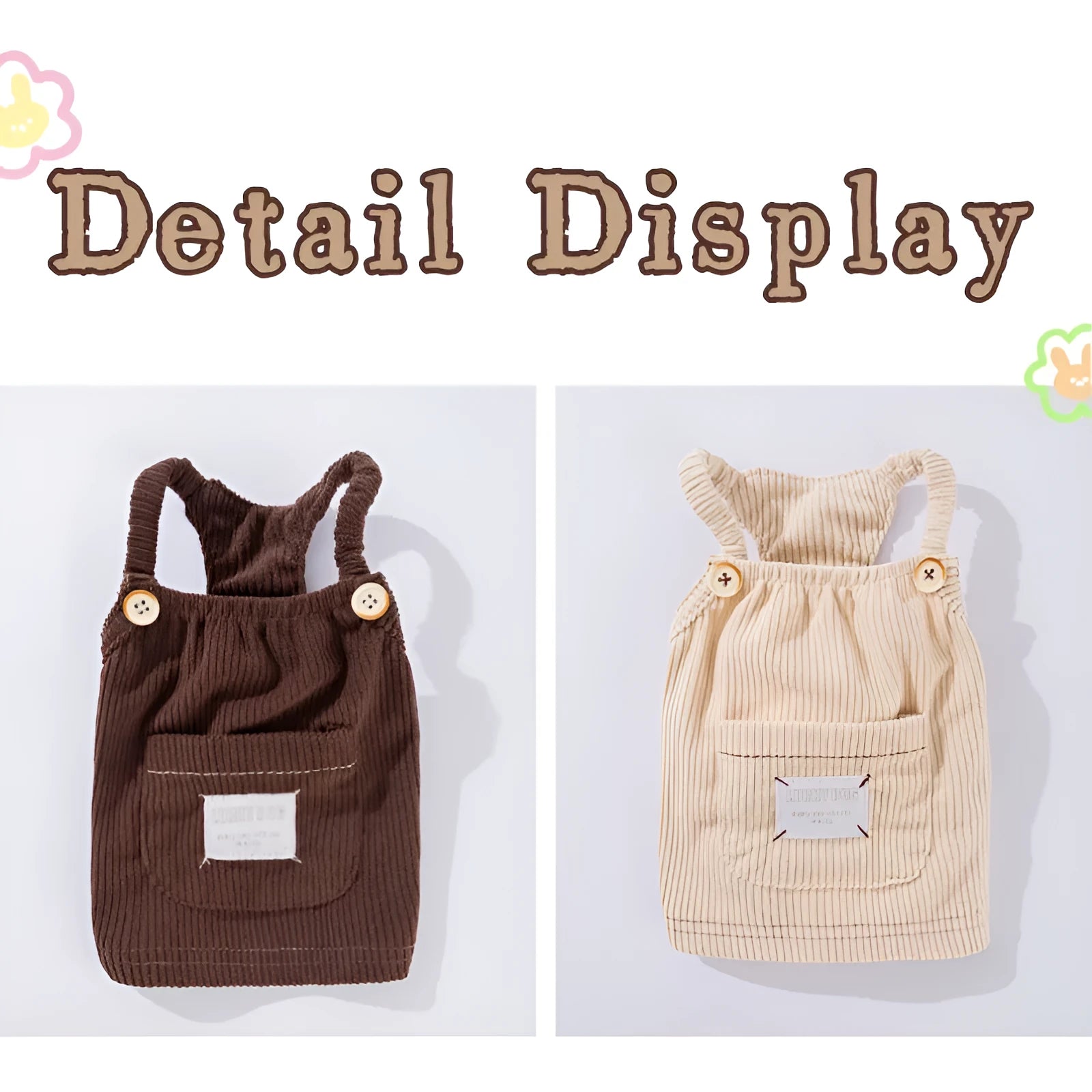 Brown corduroy pet vest with wool Sherpa collar on a small dog, halter design for easy wear