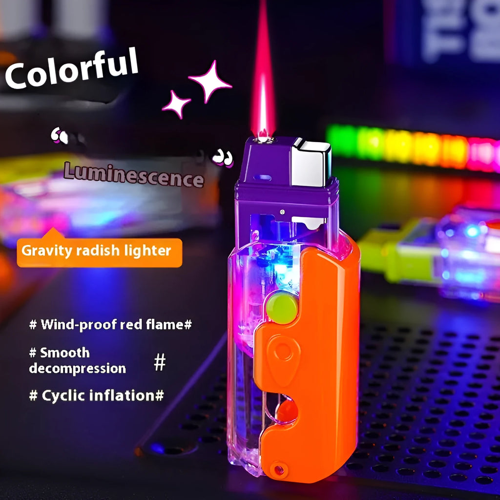 Colourful luminous lighter in orange, purple or green with wind-resistant plastic construction
