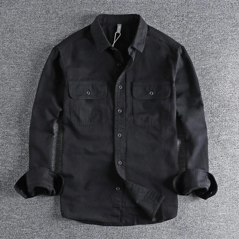 Men's long sleeve loose fit cardigan-style shirt overalls in four colour options
