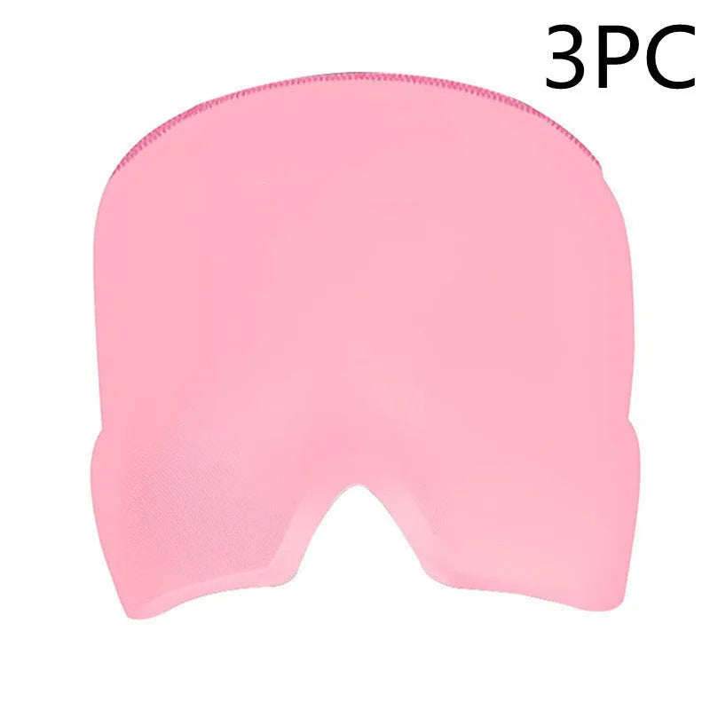 Black elastic cloth gel ice headache relief eye mask showing adjustable headband and cooling gel construction