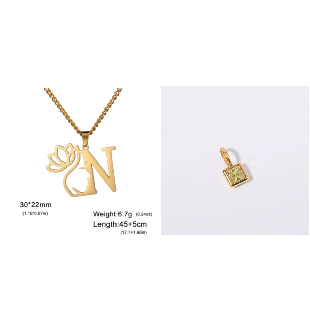 Stainless steel cross chain necklace with letter pendant in gold or silver electroplated finish