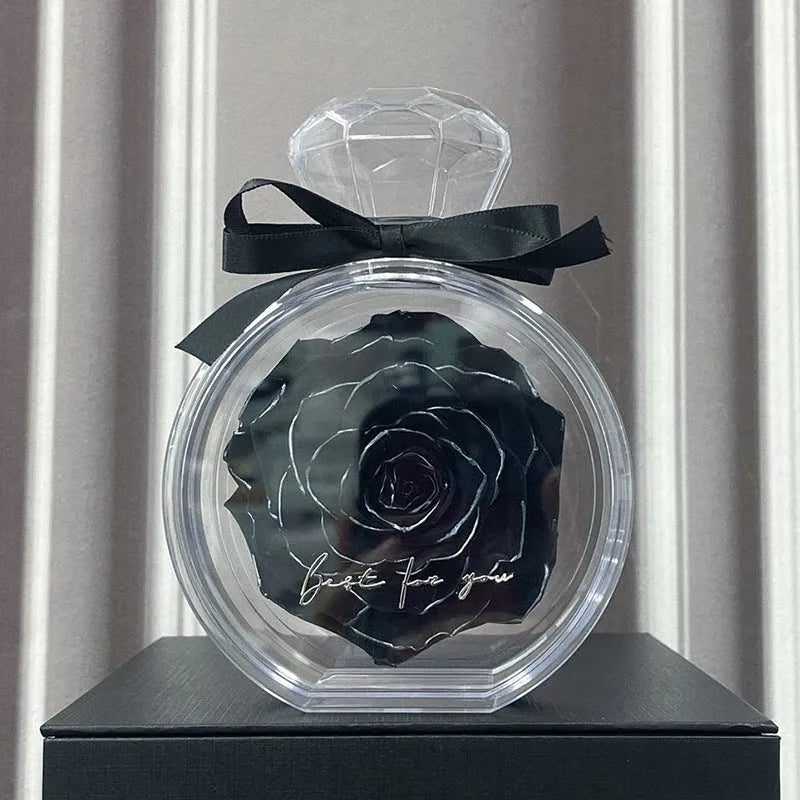 Dried flower gift box with transparent cover, natural eternal rose ornament, 10x6x14cm, available in multiple colours for home decor