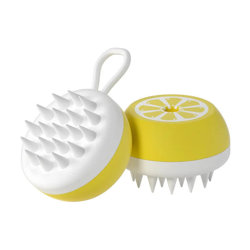 Yellow silicone pet bath brush with massage head design for dog and cat grooming