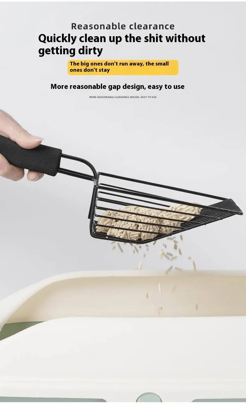 Black metal cat litter scoop with 0.8cm slot spacing for sifting clumping and non-clumping litter