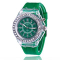 Geneva women's quartz watch with luminous LED display on silicone strap in multiple colours