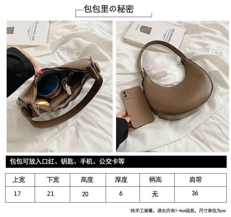 Retro-style dumpling-shaped PU leather shoulder bag in cream yellow showing front sandwich pocket.