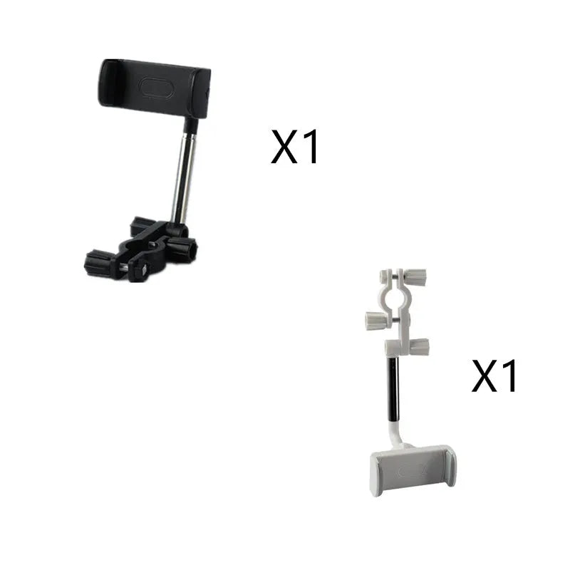Black ABS plastic smartphone bracket mounted on car rearview mirror holding mobile phone