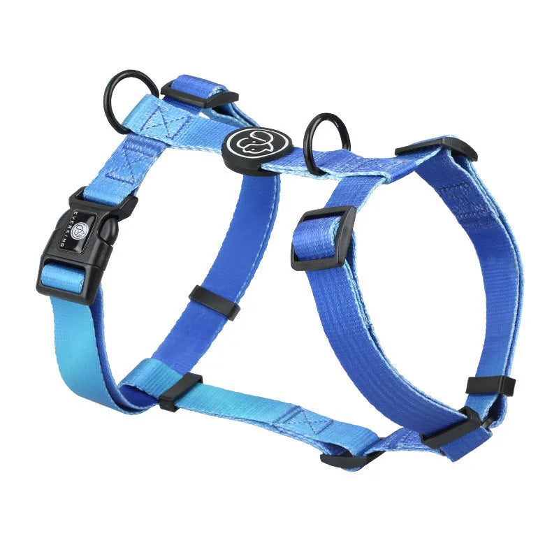 Gradient colour pet walking chest strap in polyester with scenic design and adjustable sizing