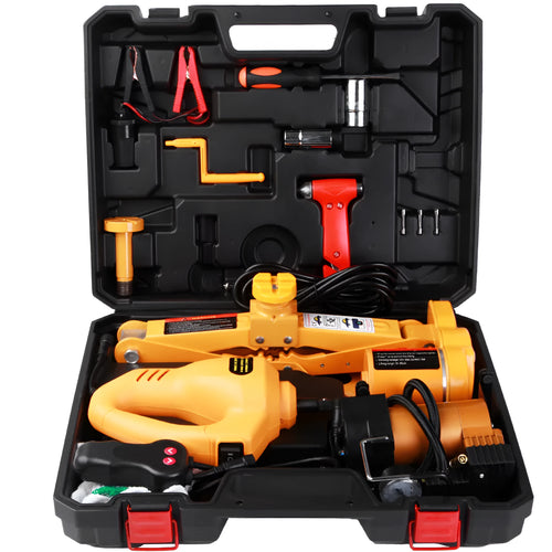 Yellow car electric jack set with electric wrench for 12V vehicle operation