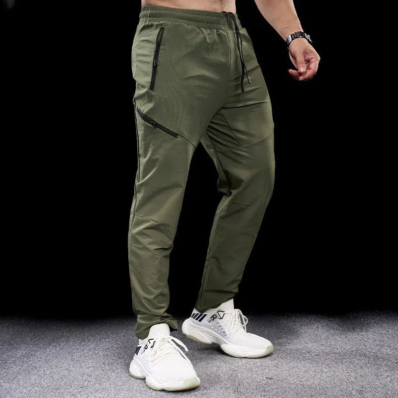 Men's waterproof quick-drying workout trousers in nylon available in Army Green, Black, Dark Gray, Khaki, and Beige colours