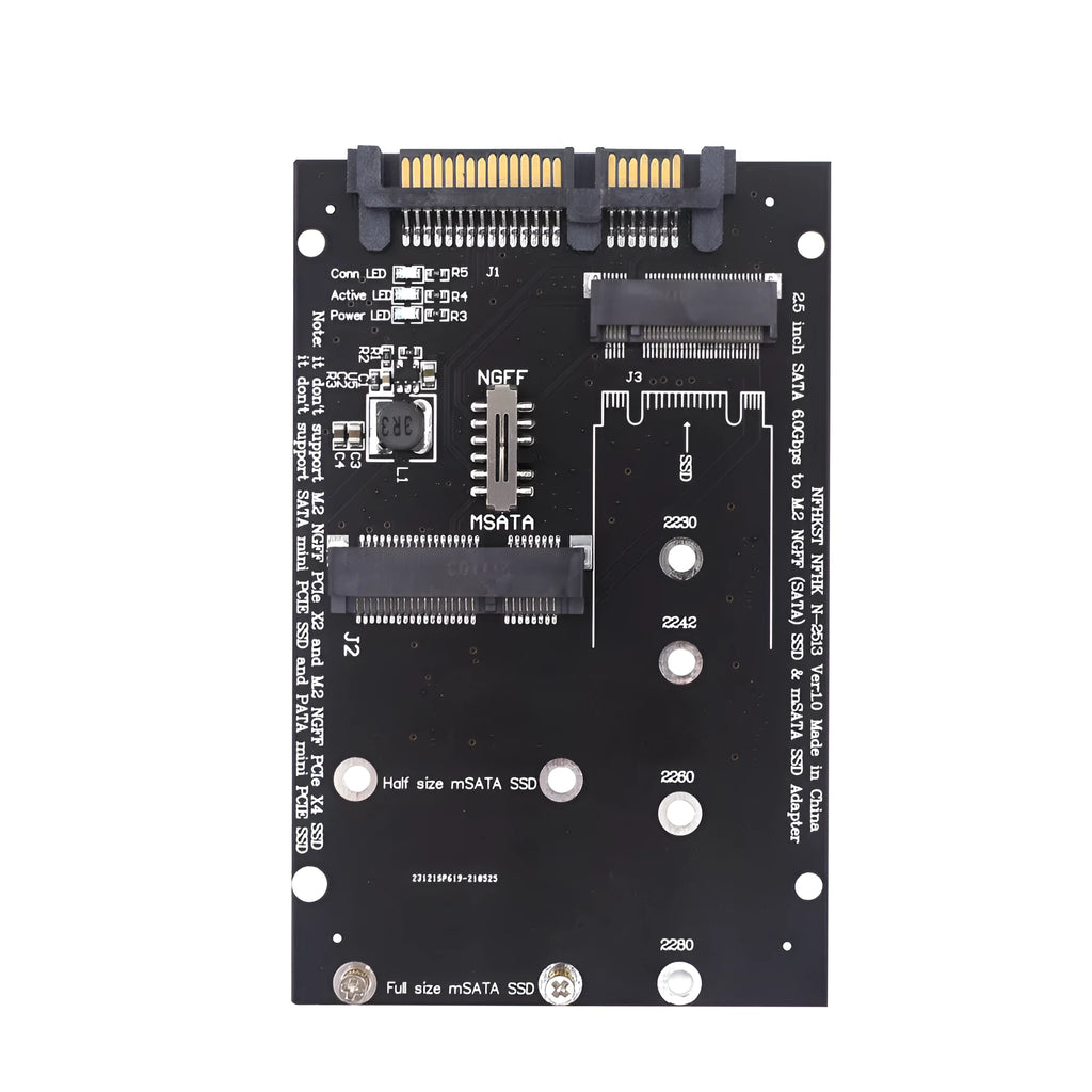 SATA3 to M.2 NGFF mSATA SSD adapter conversion card on blue background.
