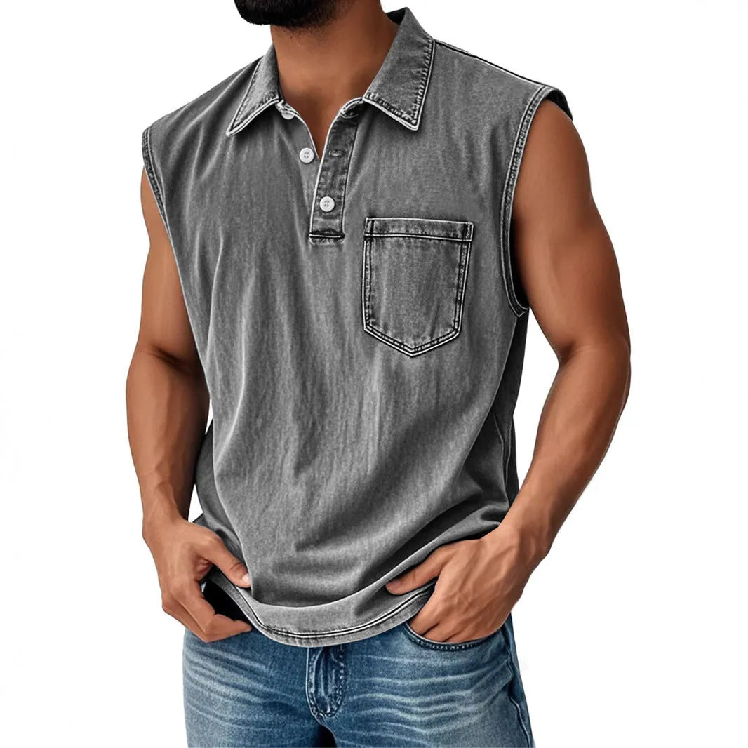 Men's polo shirt with 3D digital printing design, button front, and short sleeves in loose fit