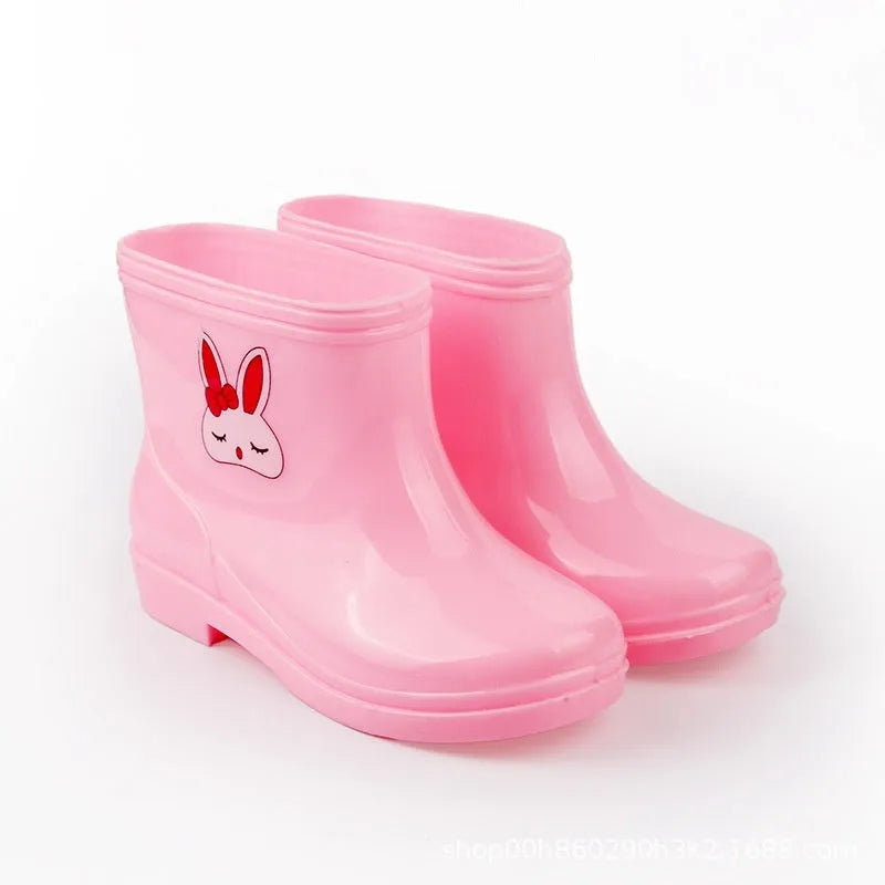 Children's non-slip rain boots with plastic upper, mid-calf length, solid colour, autumn winter student shoes