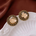 Women's silver needle flower earrings in alloy with electroplated gold finish, geometric Chinese style