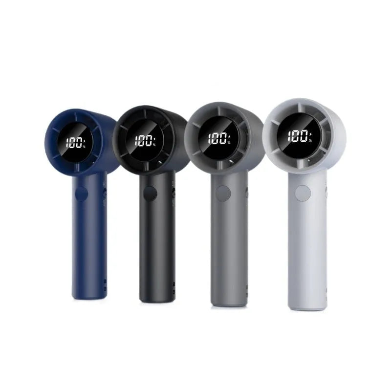 Handheld high-speed fan with five blades, available in Cool Black colour, compact design for USB charging