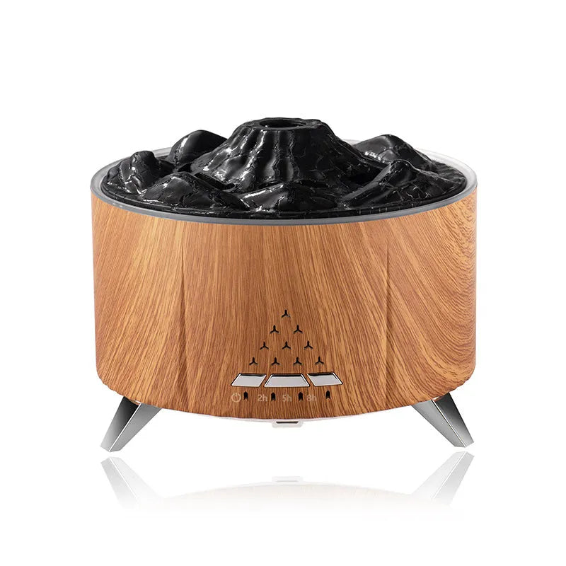 White flame aroma diffuser with Bluetooth speaker and remote control on a table