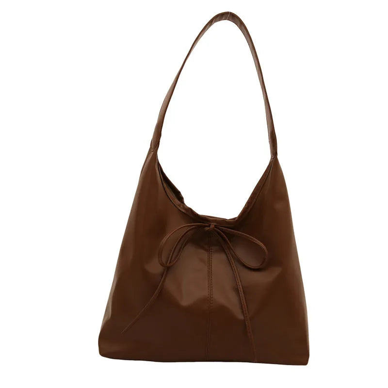 PU large capacity horizontal square shoulder bag with sewing thread detail in black