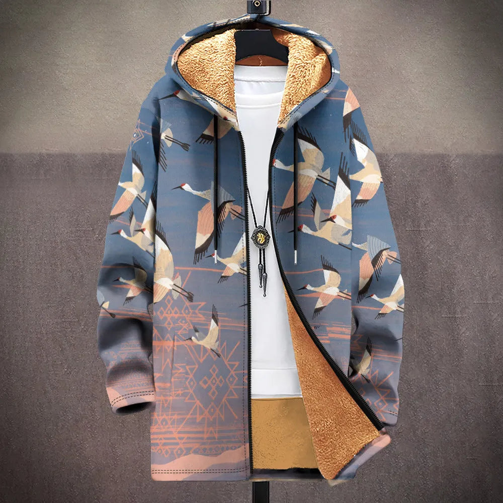 Men's loose fit zip up hooded cardigan with digital print pattern in multiple colour options