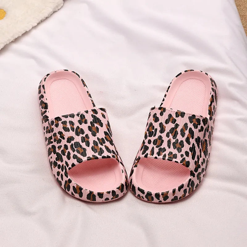 Leopard print EVA slippers for women with thick sole in Korean fashion style