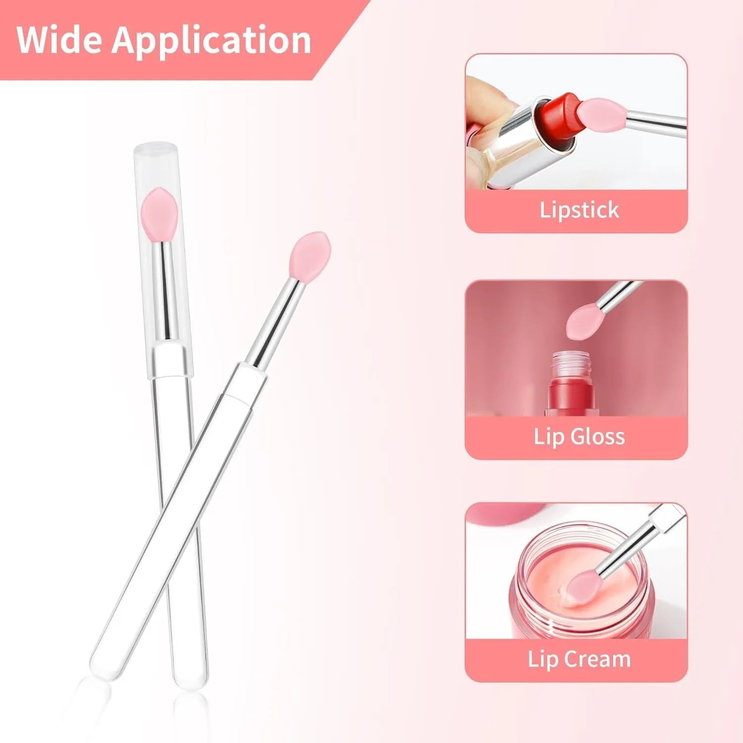 Set of silicone lip brushes with protective caps in eight different colours