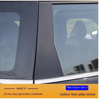 Pre-cut protective film set for 23 Outlander window pillars in carbon fibre pattern and bright black finishes.