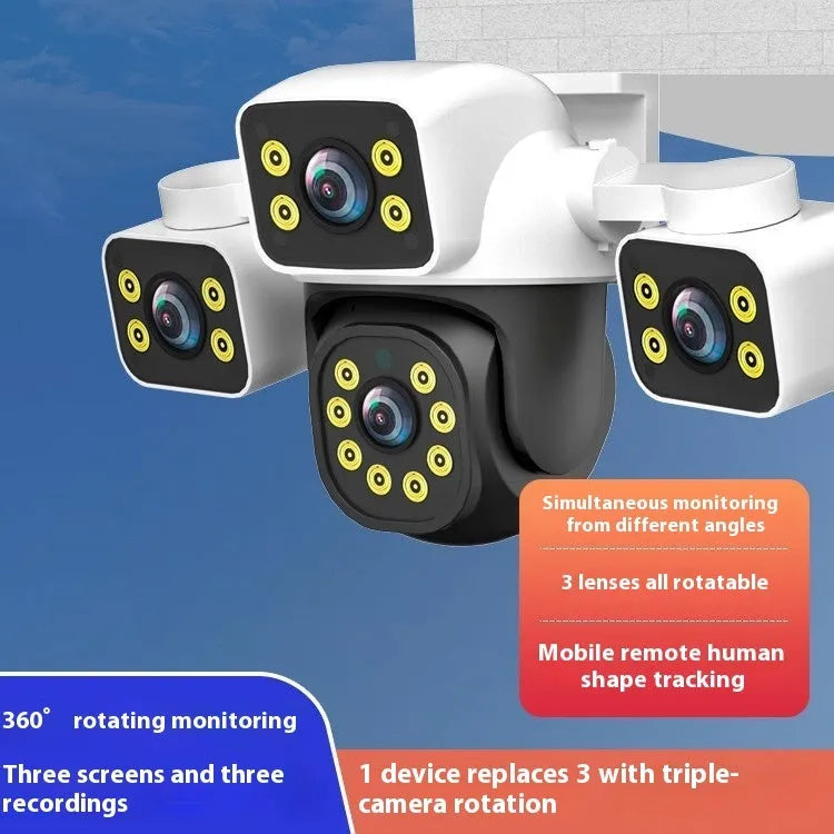 Outdoor Three-lens Surveillance Camera Wireless Wifi 6MP Security Camera Plastic Body AC110-220V for Home Monitoring British Standard Available