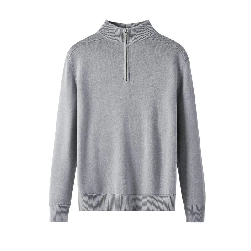 Men's slim-fit wool pullover sweater in a stone sand colour, showing long sleeves and casual design.