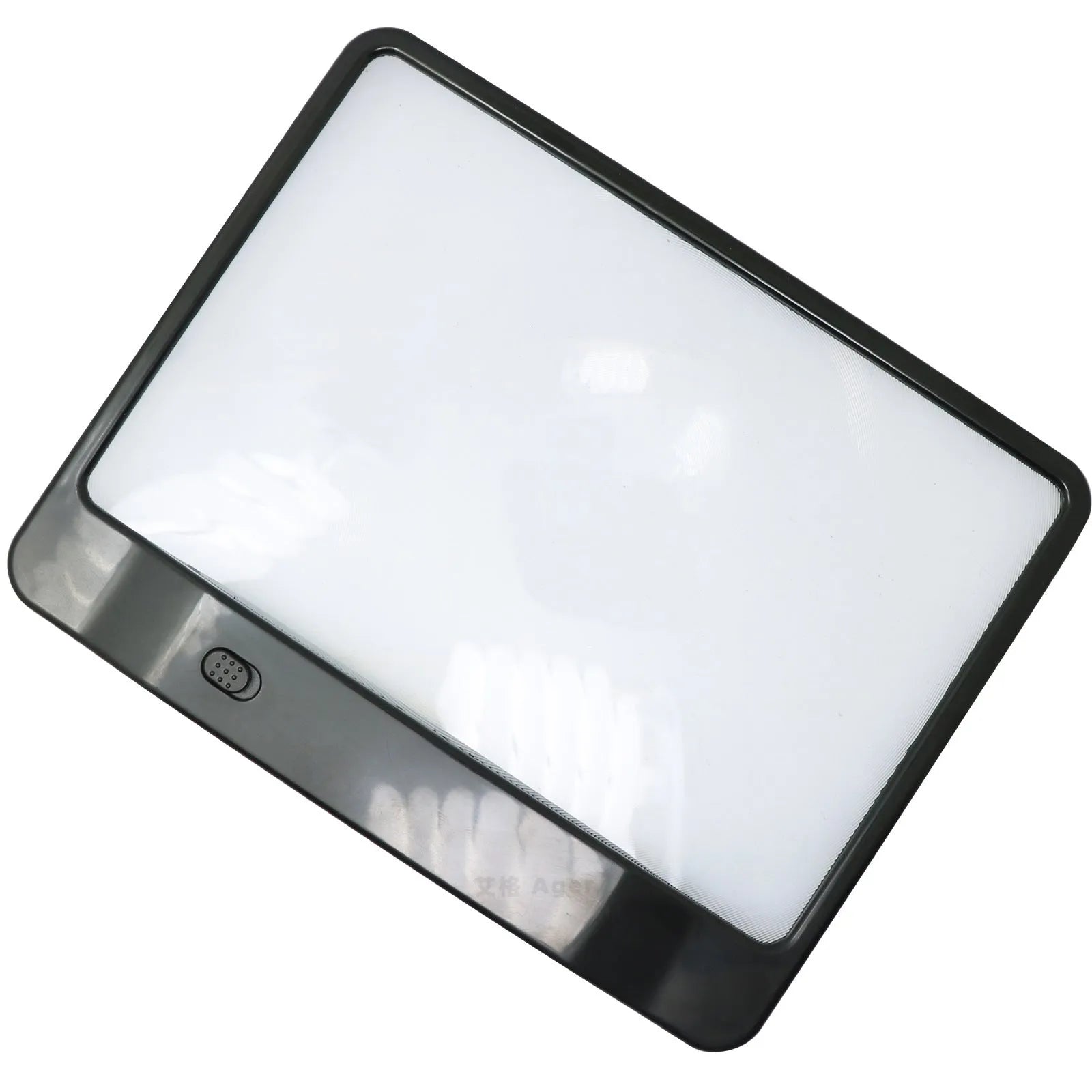 Black illuminated magnifying glass with 3x magnification and LED reading light on white background