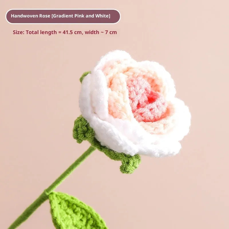 Hand-woven yarn artificial rose bouquet in gradient pink colour for wedding decoration