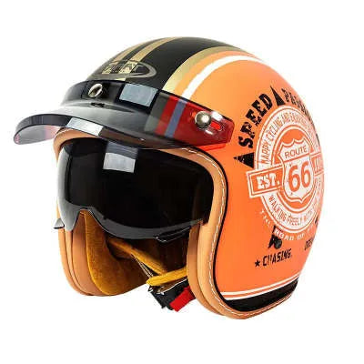 Retro outdoor half helmet for electric bike riding in ABS plastic, shown in multiple colours and sizes.
