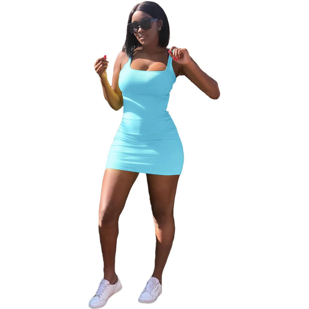 Women's slim fit casual dress with a big U-neck, sunken stripe shoulder straps, and princess sleeves.