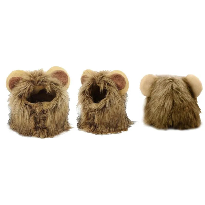 Lion mane wig for cats and small dogs with fluffy artificial hair and adjustable elastic band